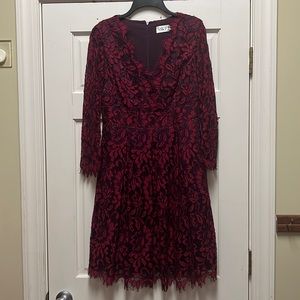 Eliza J Lace V-Neck Fit & Flare Dress